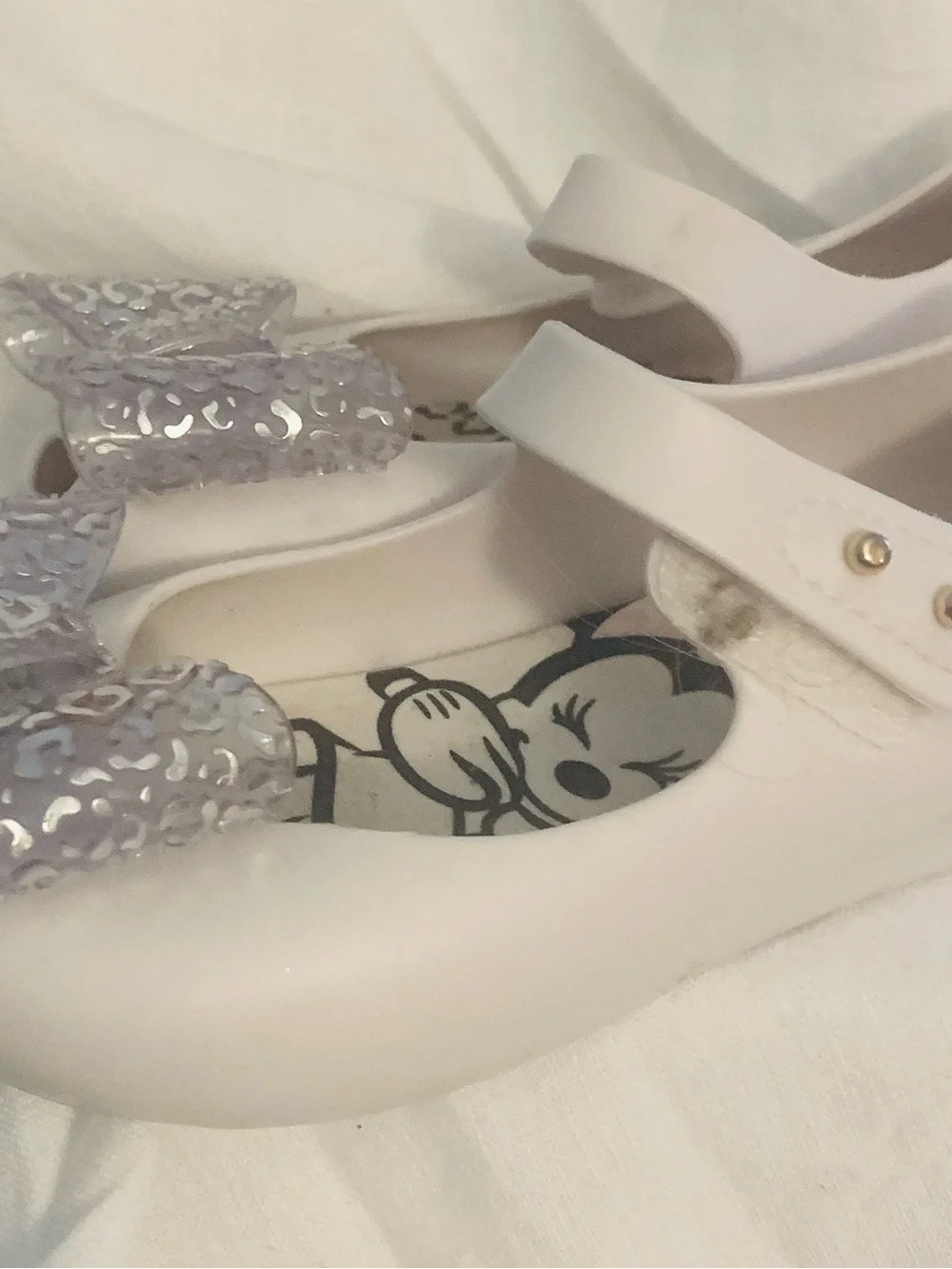 Mini Melissa White Maryjane w/ Velcro strap Jelly style Shoe silver bow